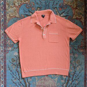 Todd Snyder cotton silk pink peach salmon tipped knit sweater slim fit polo L
